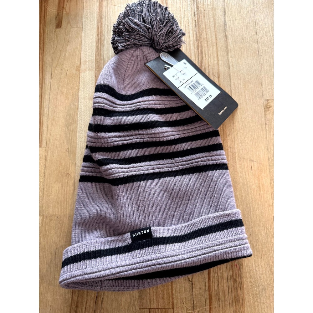 Burton Women's Rcy Ottoman Rib Beanie Hat Elderberry Purple Black‎ Pom Pom New